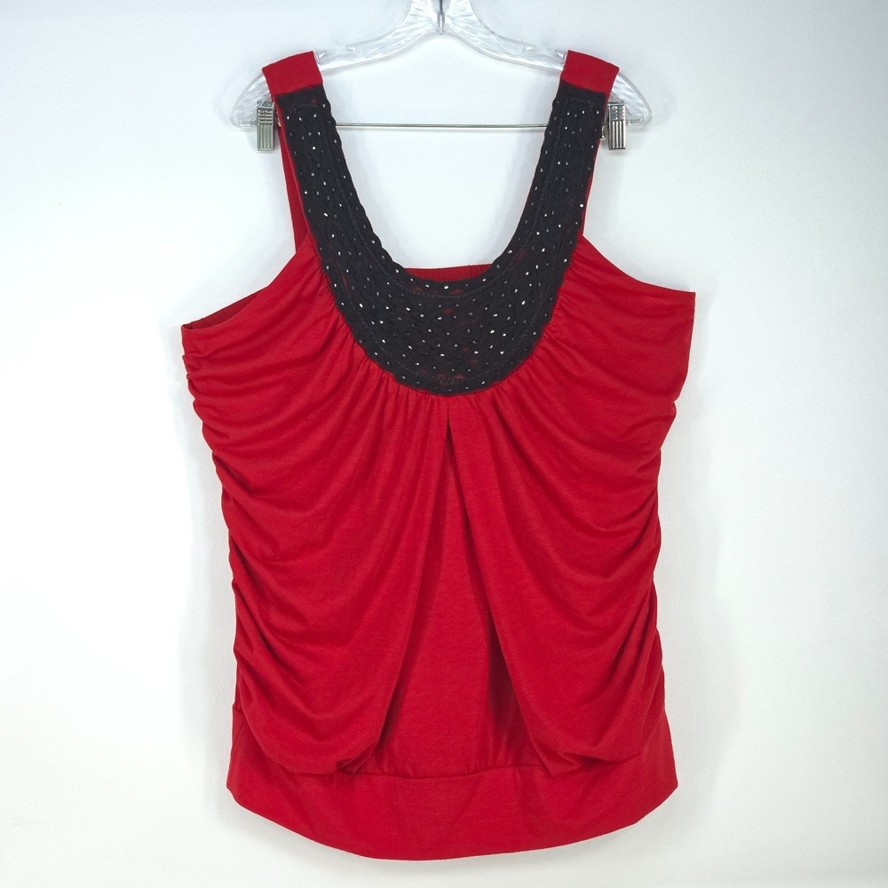 Torrid Vampire Red Sleeveless Top Womens 3 Black Mesh Studded Neckline Club Wear